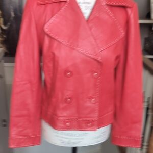 Bianca Nygard Petite Women's Red Leather Double-Breasted Jacket